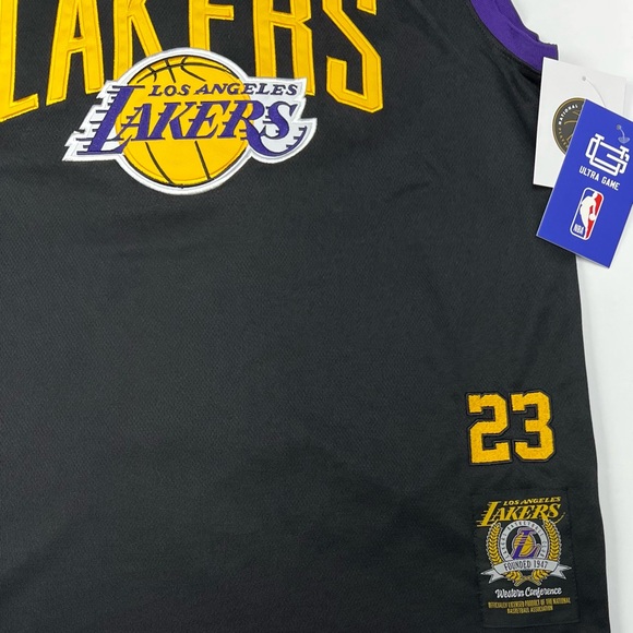 NBA LeBron James #23 Los Angeles Lakers Basketball Jersey Size L Black Gold - Picture 6 of 10